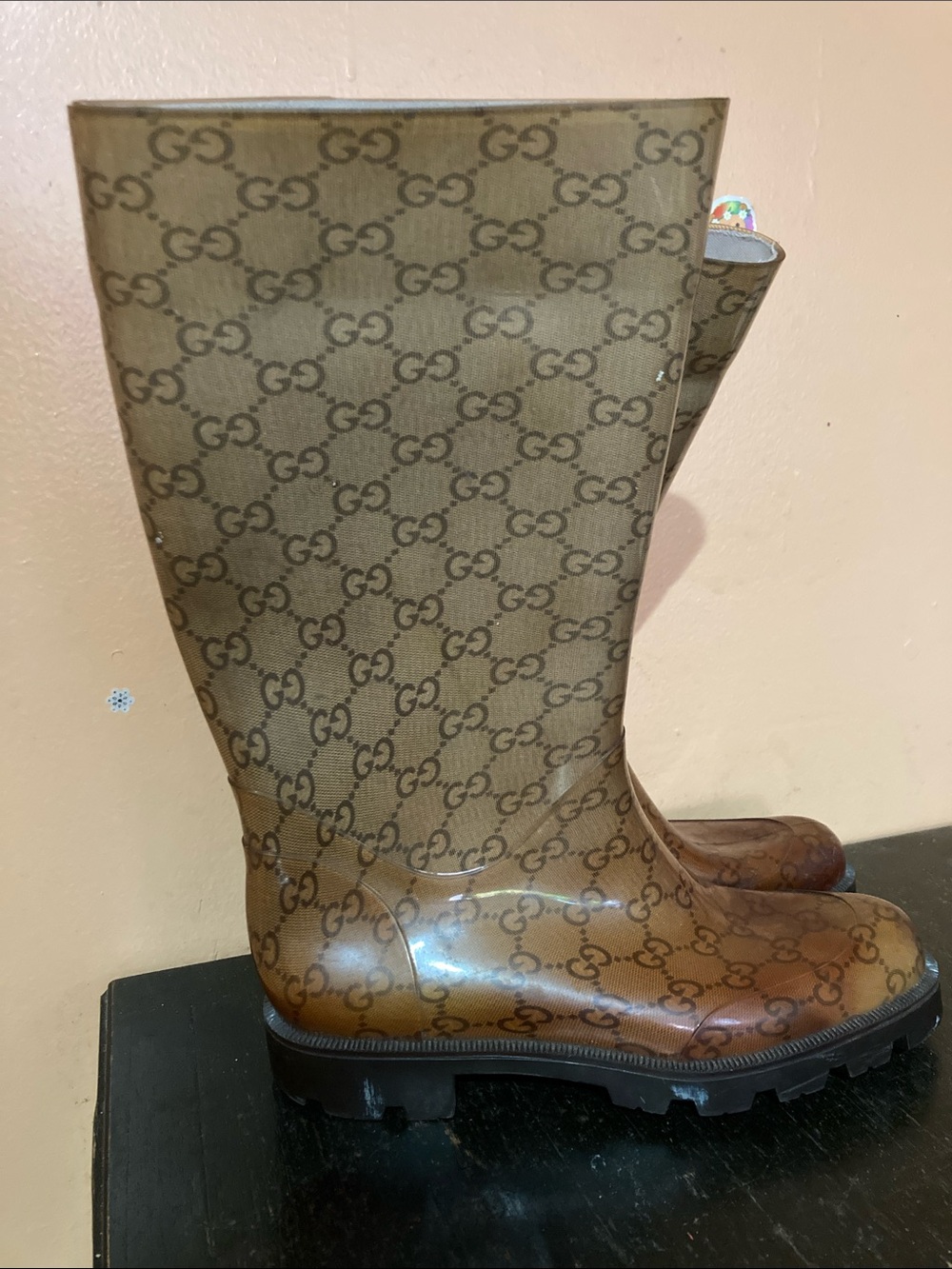 Authentic vintage Y2K Gucci Brown Logo-Print Rain Boots - Women